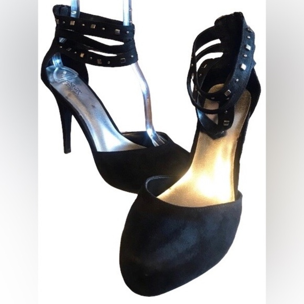City Streets Stud Ankle Strap Heels Black
